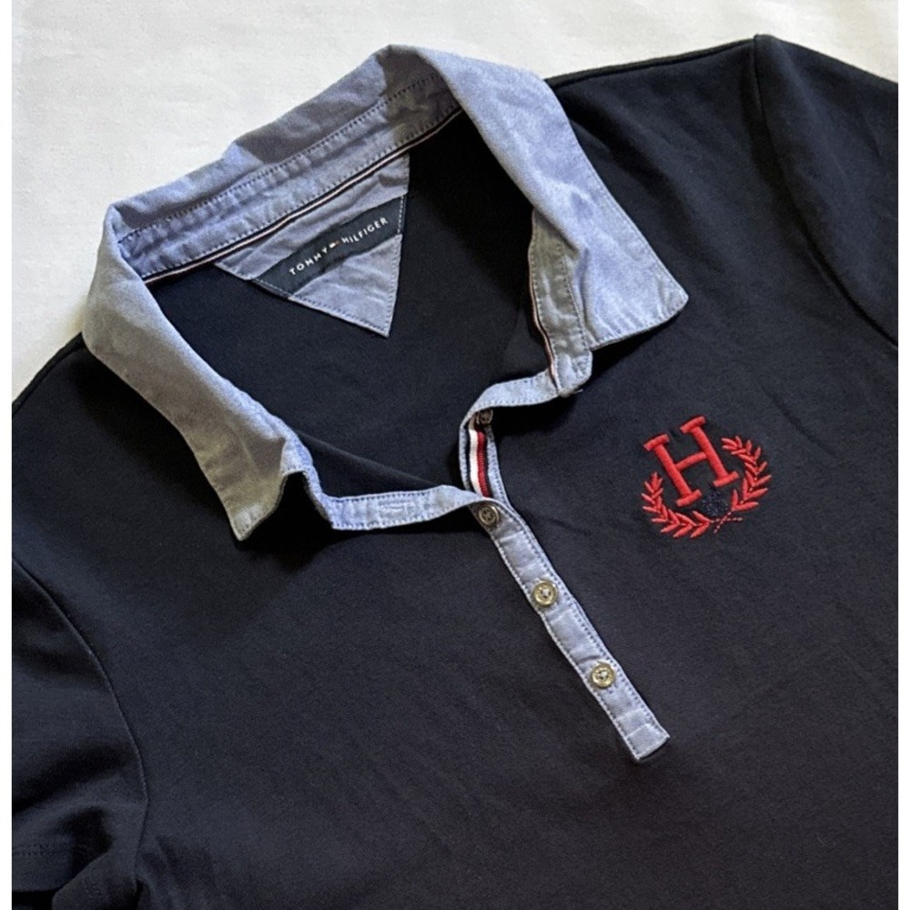 Tommy Hilfiger Polo Shirt Womens Large Blue Short Sleeve Preppy Logo Ladies